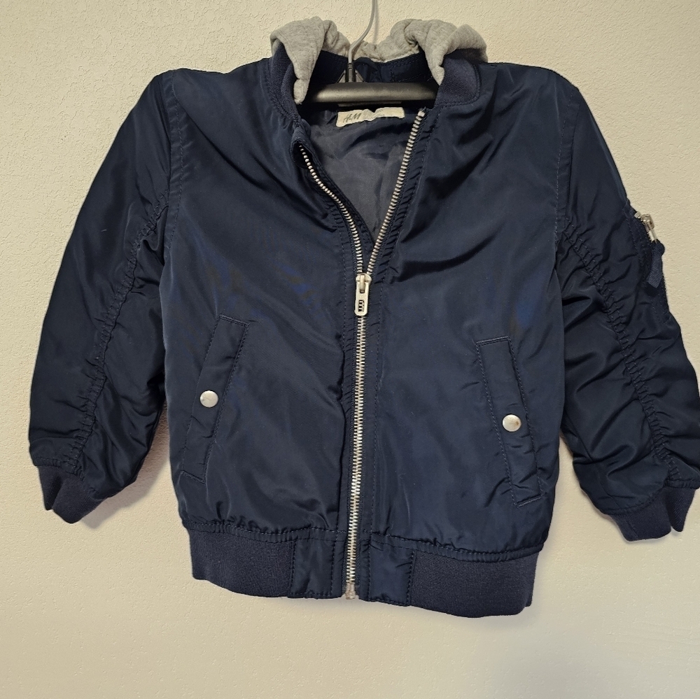 H&M Navy Jacket and Grey Removable Hood Boys Size 2-4 Years - Picture 11 of 11